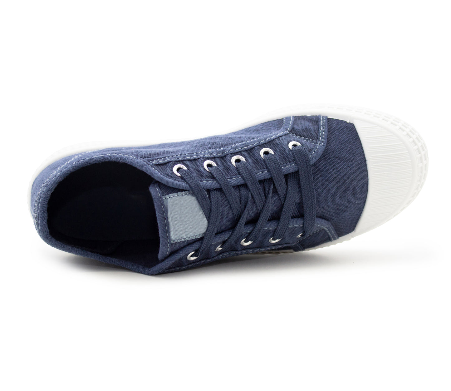 Womens Canvas Navy Lace Up Trainers Flat Sole Baseball Sneakers Ladies Flat Low Top Fashion Trainer Pumps