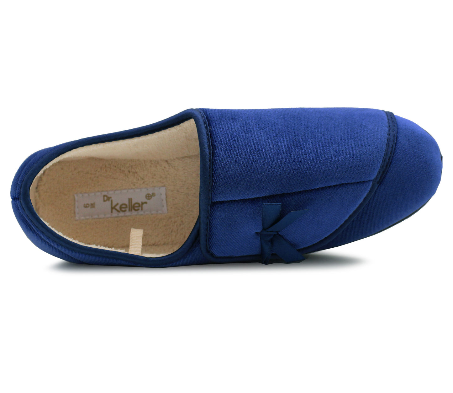 Womens Velour Faux Fur Lined Ladies Winter Wide Opening Diabetic Orthopaedic Navy Slippers