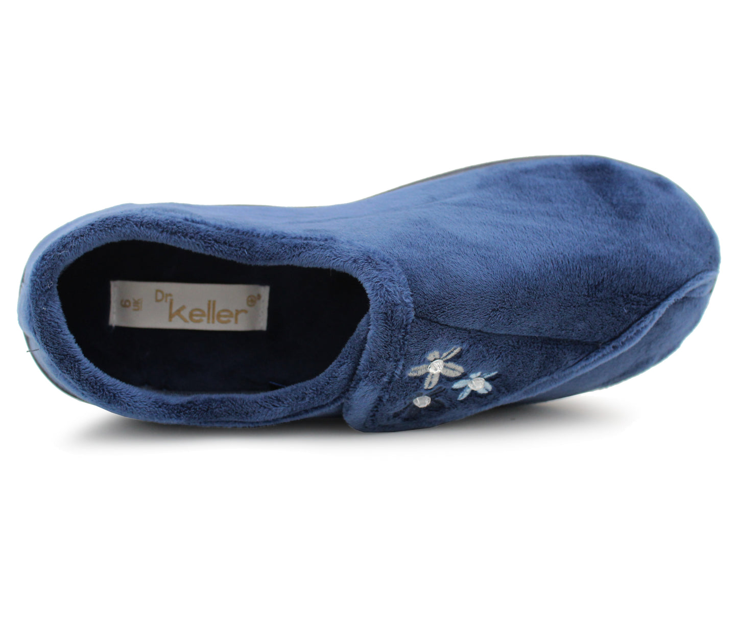 Womens Lightweight Faux Fur Wide Opening Touch Fasten Diabetic Orthopaedic Navy Slippers