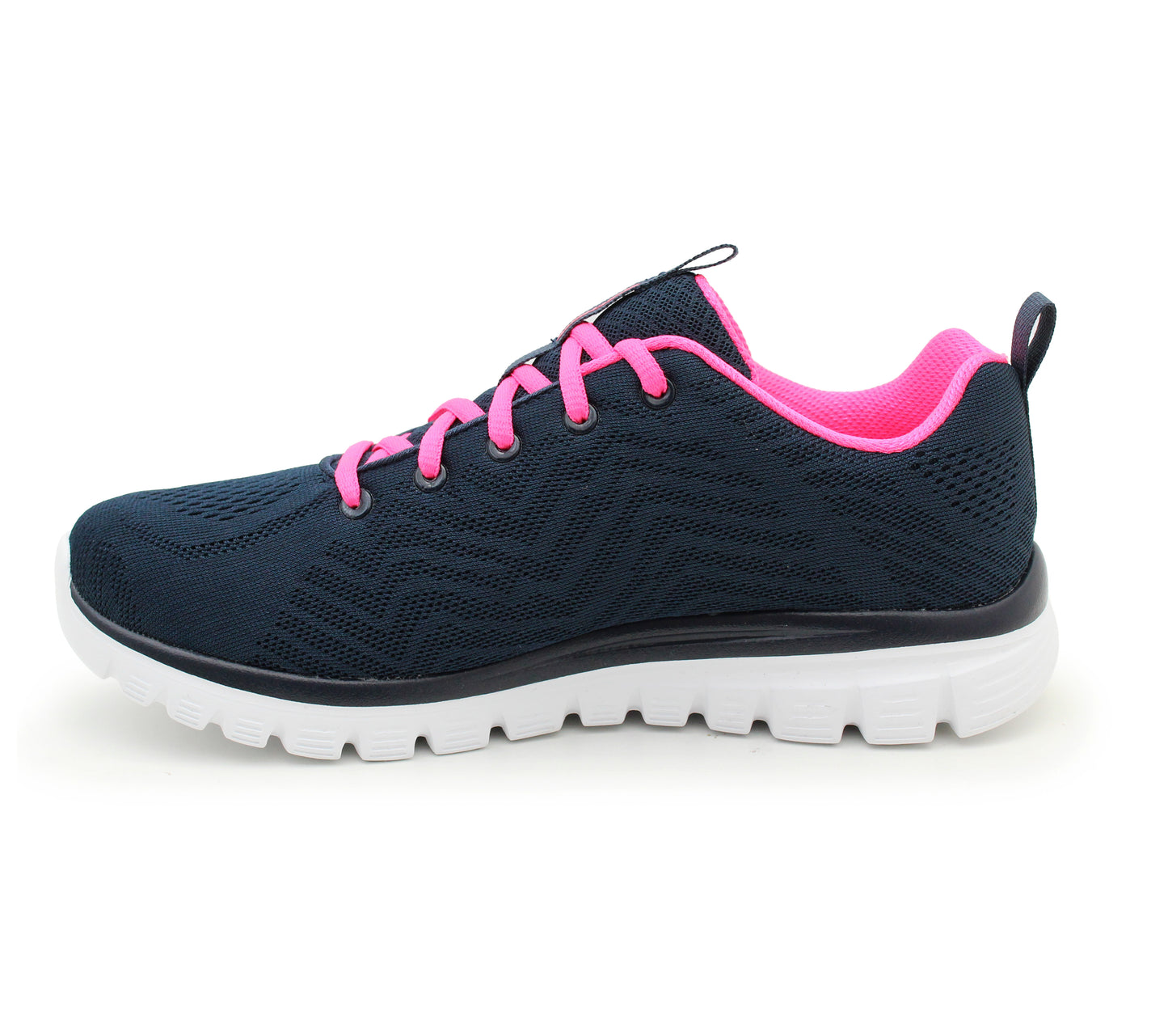 Skechers 12615 Graceful Wide Fit Womens Trainers Memory Foam Ladies Sneakers Navy Pink Mesh
