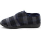 Mens Touch Fasten Slippers Navy Blue Check Felt Wide Opening House Shoes Casual Comfort Indoor Slipper