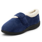 Womens Fleece Lined Navy Slippers Warm Wide Opening Touch Fasten Strap Winter Indoor Cosy Ladies Casual Flat House Shoes