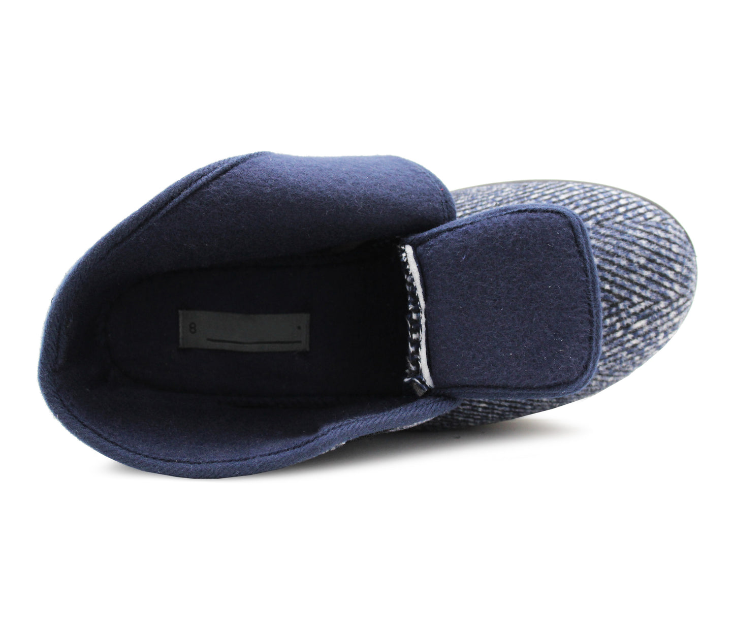 Mens Navy Ankle Boot Slippers High Top Wide Opening Touch Fasten Slip On House Shoes