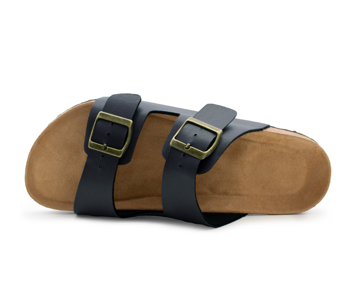 Mens Sandals Cork Footbed Navy Faux Leather 2 Adjustable Straps Beach Fashion Slides Summer Slip On Backless Smart Casual Fashion Sandal