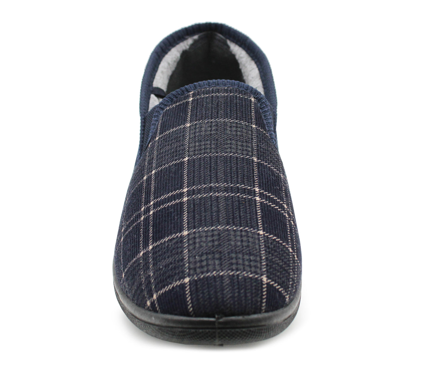 Mens Slip On Navy Check Faux Fur Lined Warm Winter Slippers