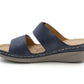 Womens Backless Sandals Touch Fasten Low Wedge Heel Open Toe Metallic Summer Ladies Fashion Sandal Beach Slides Shoes Navy