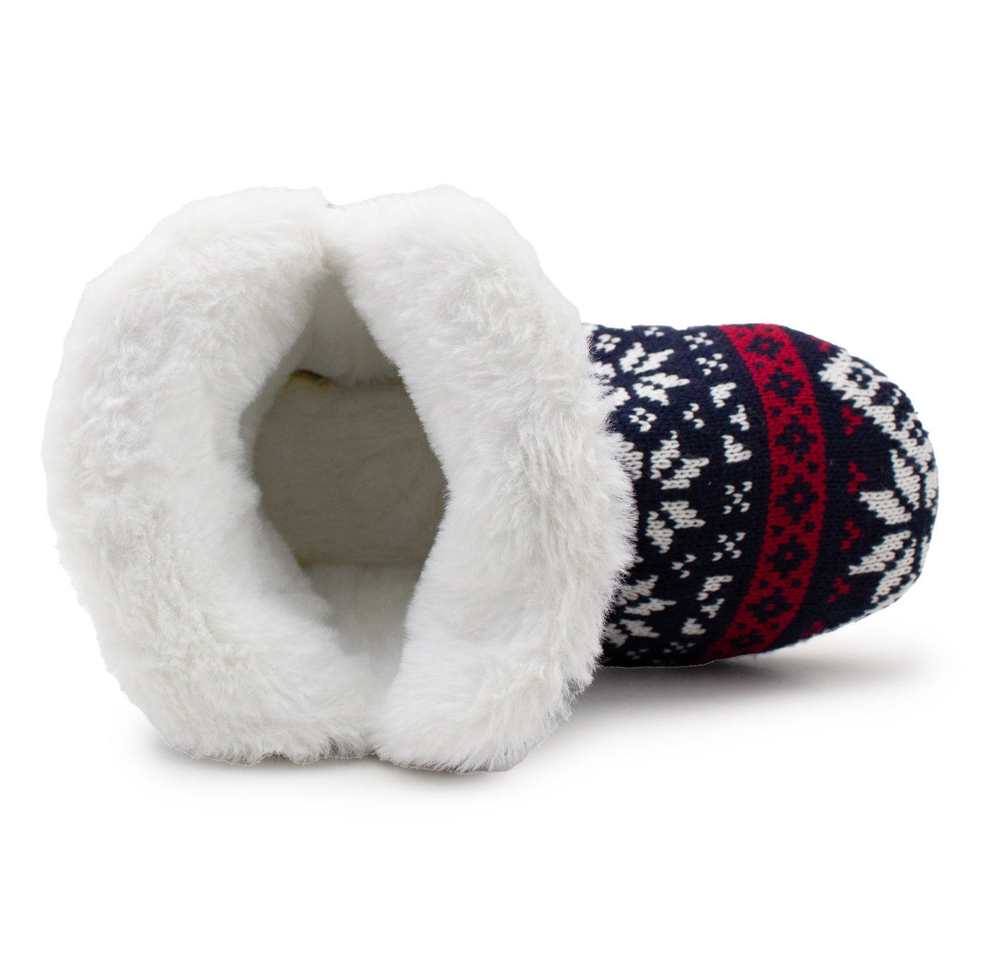Womens Ankle Boot Slippers Knitted Fair Isle Warm Faux Fur Lined Slip On Cosy Lightweight Snuggle Booties