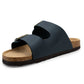 Mens Sandals Cork Footbed Navy Faux Leather 2 Adjustable Straps Beach Fashion Slides Summer Slip On Backless Smart Casual Fashion Sandal