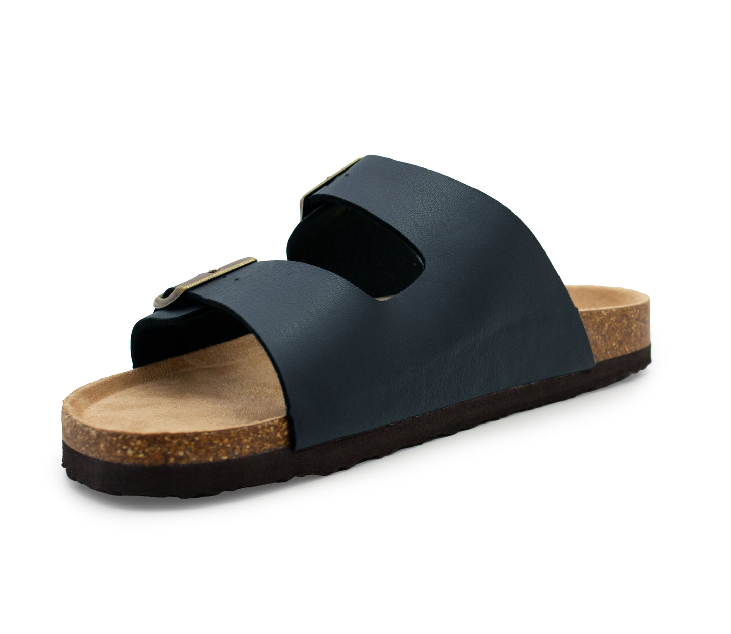 Mens Sandals Cork Footbed Navy Faux Leather 2 Adjustable Straps Beach Fashion Slides Summer Slip On Backless Smart Casual Fashion Sandal