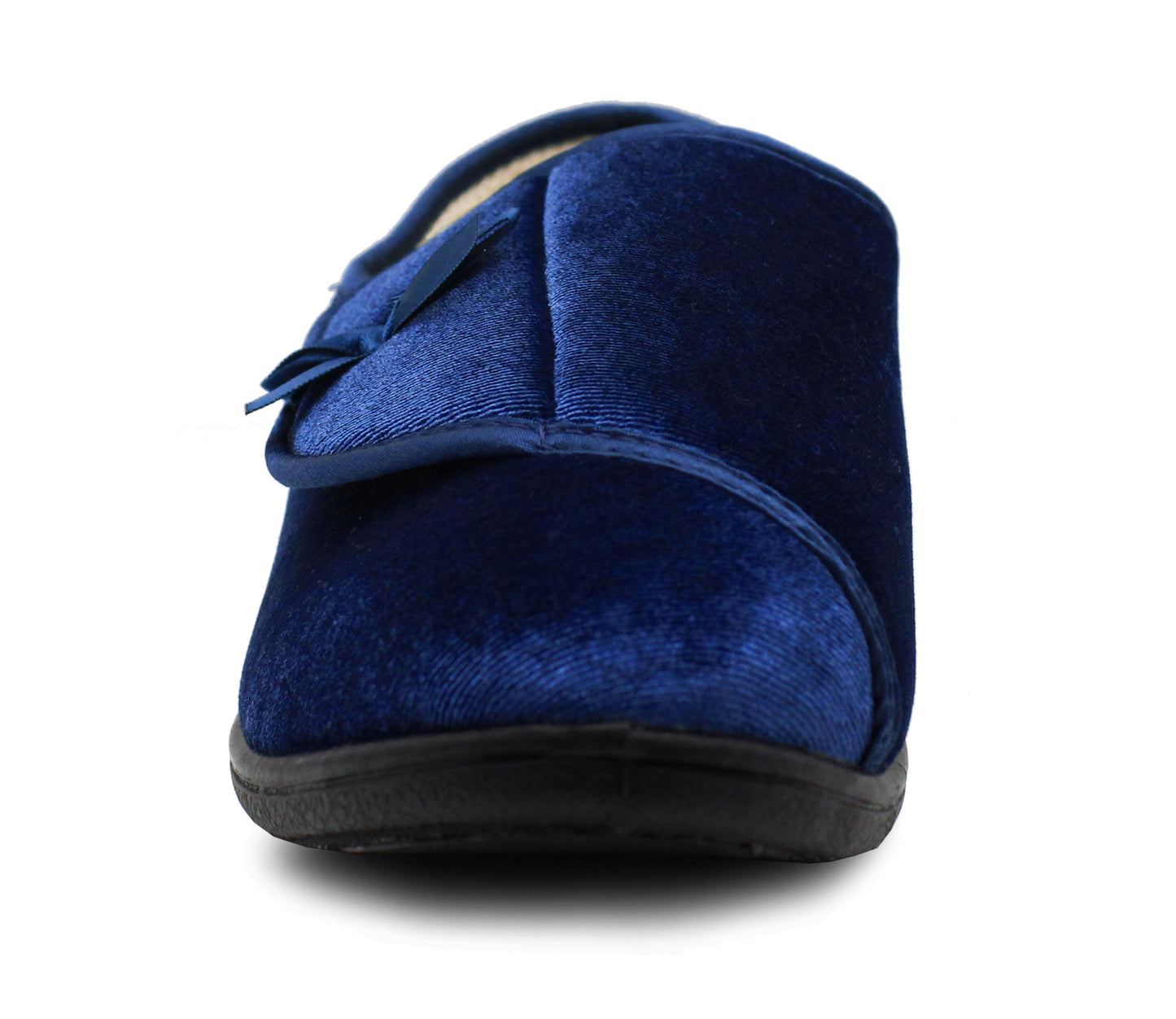 Womens Velour Faux Fur Lined Ladies Winter Wide Opening Diabetic Orthopaedic Navy Slippers