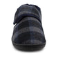 Mens Touch Fasten Slippers Navy Blue Check Felt Wide Opening House Shoes Casual Comfort Indoor Slipper