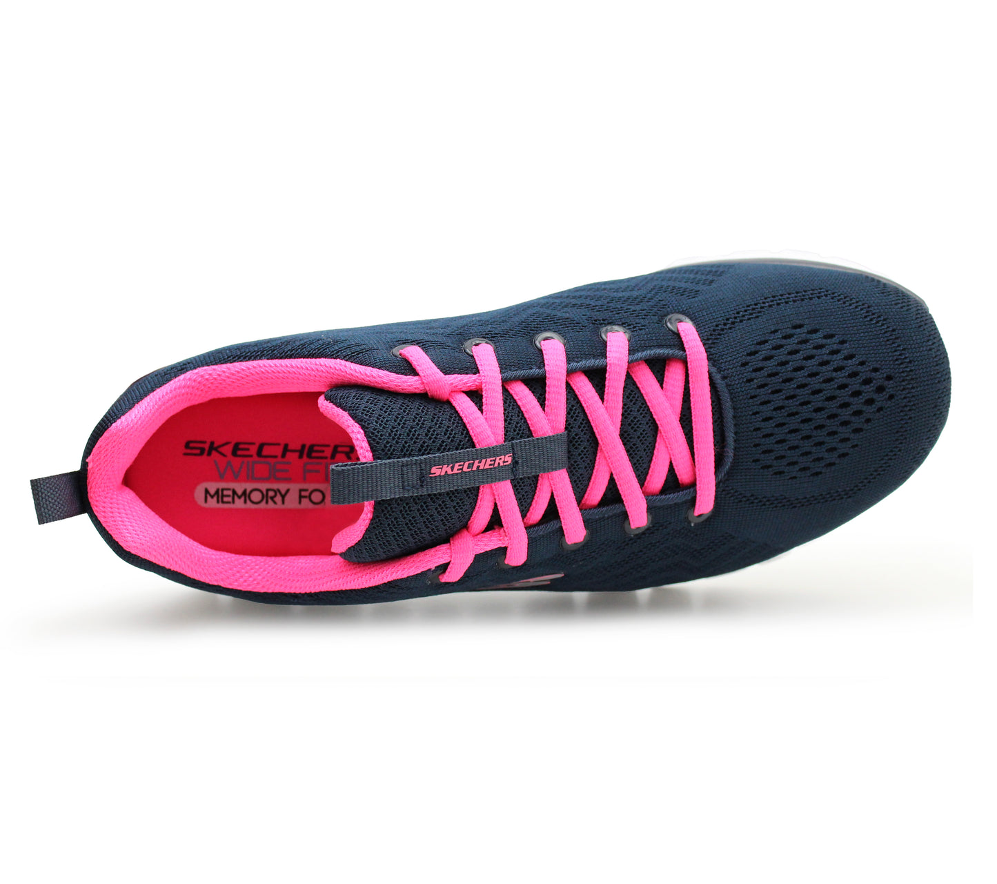 Skechers 12615 Graceful Wide Fit Womens Trainers Memory Foam Ladies Sneakers Navy Pink Mesh