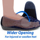 Womens Wide Opening Slippers Navy Velour Touch Fasten Diabetic Orthopaedic Slip On House Shoes Flat Comfort Bedroom Shoes