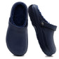 Womens Clogs Warm Fleece Lined Navy Blue Thermal Waterproof Lightweight EVA Garden Clogs Kitchen Nurse Faux Fur Slippers House Shoes