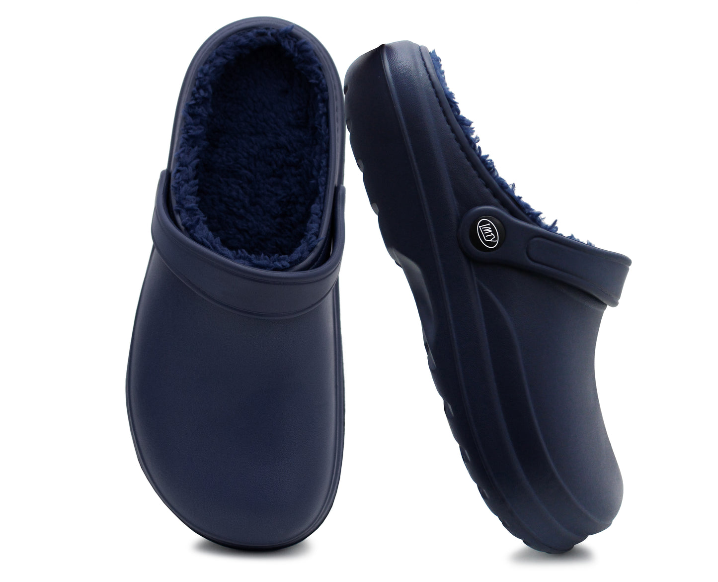 Womens Clogs Warm Fleece Lined Navy Blue Thermal Waterproof Lightweight EVA Garden Clogs Kitchen Nurse Faux Fur Slippers House Shoes