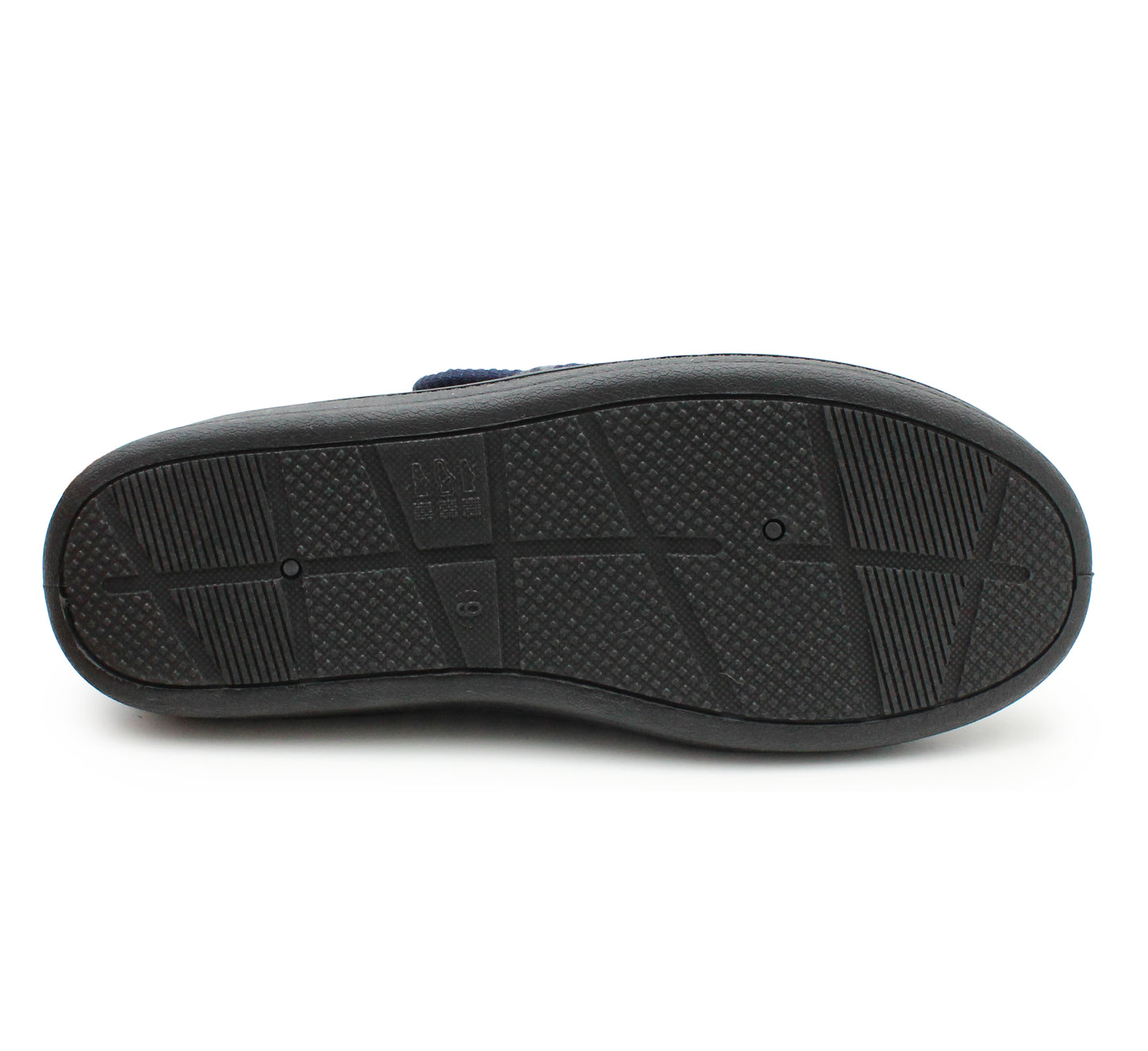 Mens Touch Fasten Slippers Navy Blue Check Felt Wide Opening House Shoes Casual Comfort Indoor Slipper