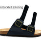 Mens Sandals Cork Footbed Navy Faux Leather 2 Adjustable Straps Beach Fashion Slides Summer Slip On Backless Smart Casual Fashion Sandal