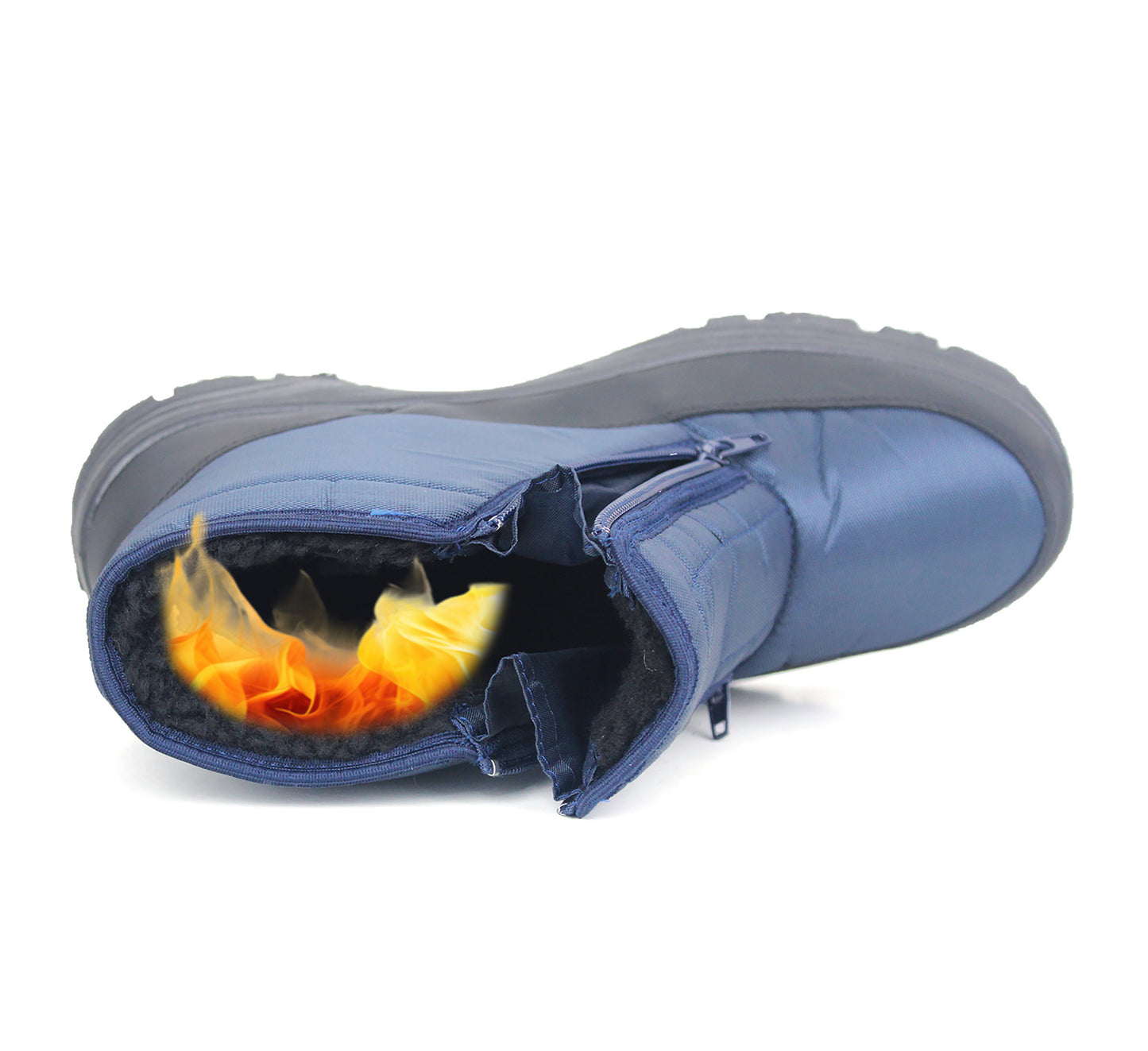 Mens Navy Snow Boots Warm Thermal Fleece Lined Zip Up Slip On Insulated Outdoor Winter Walking Ankle Boots