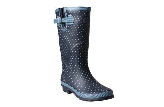 Womens Ladies Wide Calf Adjustable Wellies Waterproof Rain Festival Dog Walking Wellington Boots Navy Blue