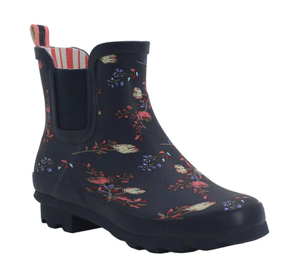 Womens Navy Floral Wellington Low Cut Wellies Short Ankle Wellington Boots