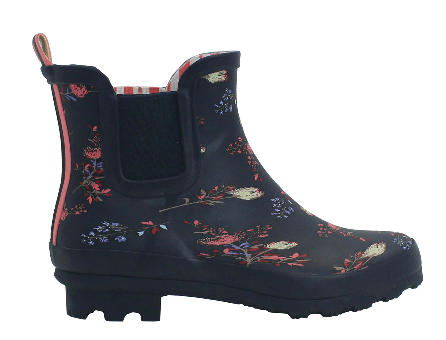 Womens Navy Floral Wellington Low Cut Wellies Short Ankle Wellington Boots