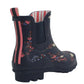 Womens Navy Floral Wellington Low Cut Wellies Short Ankle Wellington Boots