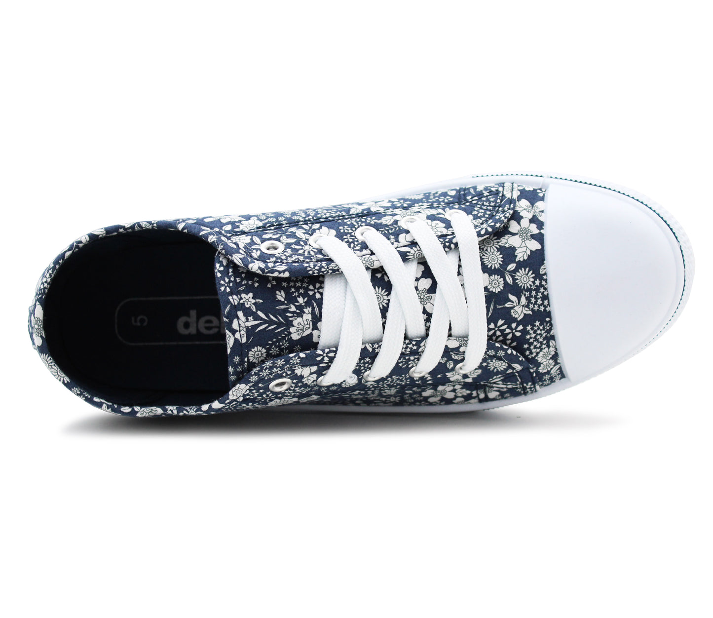 Womens Ladies Canvas Lace Up Denim Floral Baseball Sneakers Casual Flat Plimsoll Trainers Fashion Pumps Navy Floral