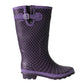 Womens Ladies Wide Calf Adjustable Wellies Waterproof Rain Festival Dog Walking Wellington Boots Navy Lilac