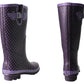 Womens Ladies Wide Calf Adjustable Wellies Waterproof Rain Festival Dog Walking Wellington Boots Navy Lilac