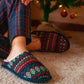 Mens Winter Slippers Faux Fur Lined Backless Mules Knitted Fair Isle Lightweight Slip On Indoor House Shoes