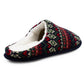Mens Winter Slippers Faux Fur Lined Backless Mules Knitted Fair Isle Lightweight Slip On Indoor House Shoes