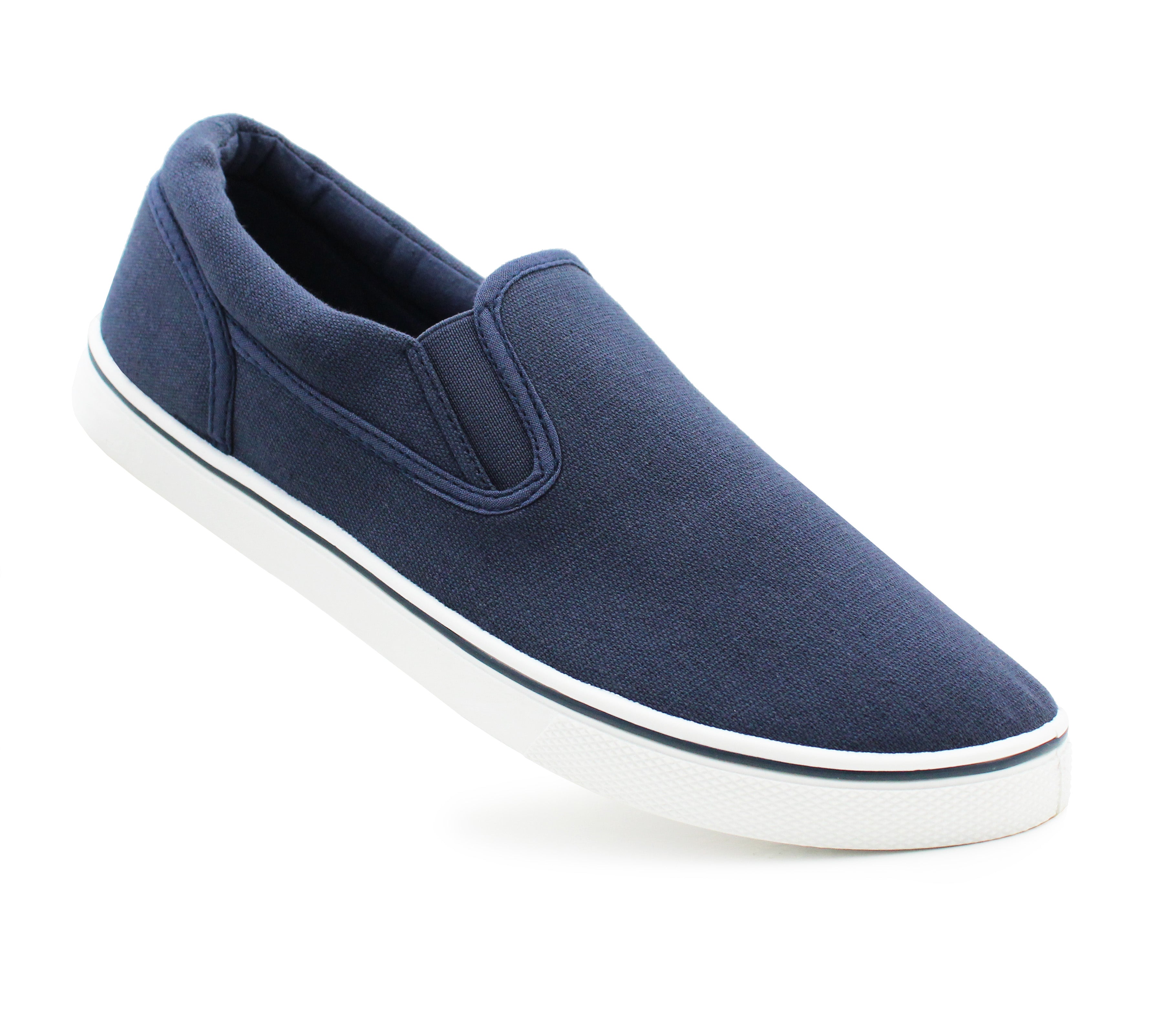 Mens Canvas Slip On Trainers Navy Flat Casual Deck Shoe Boat Skate Sneaker Pumps