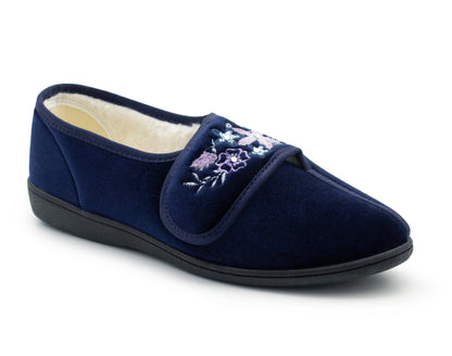 Womens Velour Slippers Faux Fur Lined Ladies Winter Wide Opening Diabetic Orthopaedic House Shoes