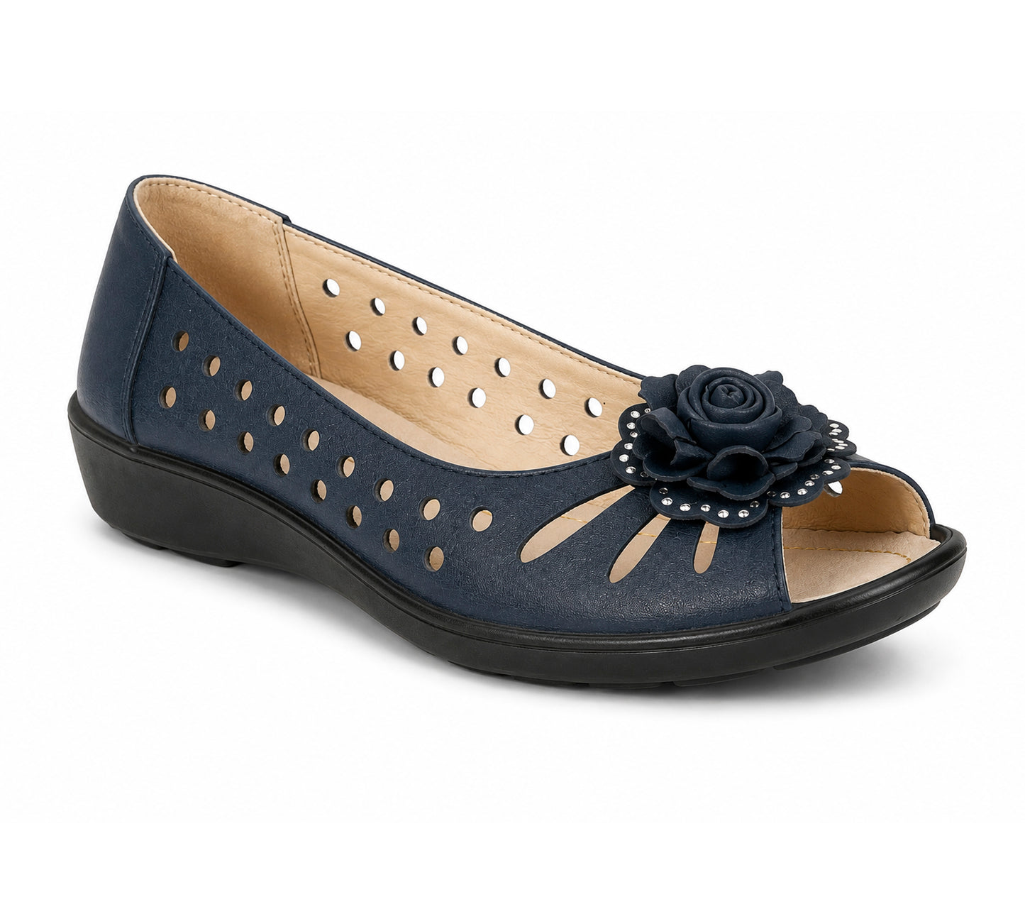 Womens Fashion sandals Slip On Open Peep Toe Pumps Ladies Leather sock Flower Summer Shoes