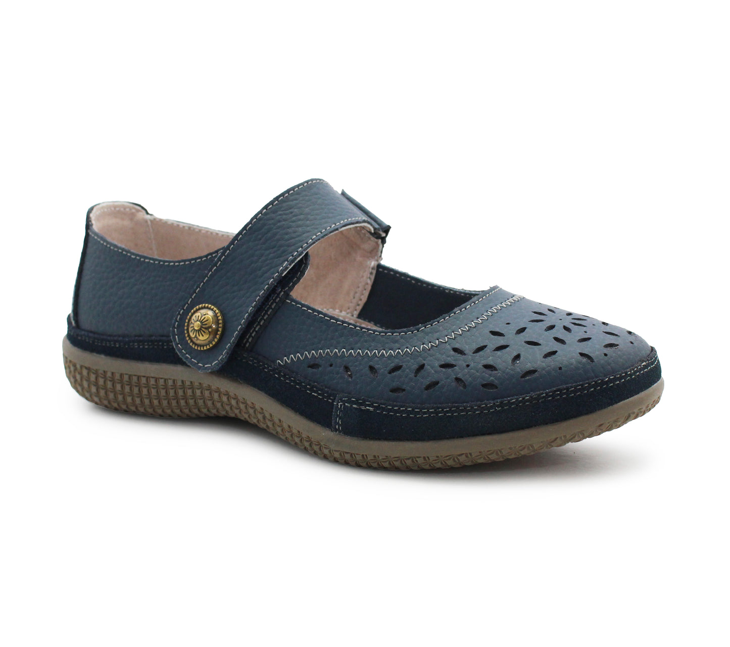Womens Wide Fit Mary Janes Genuine Leather Nurse Office Wide EEE Fit Touch Fasten Ladies Casual Loafers Shoes