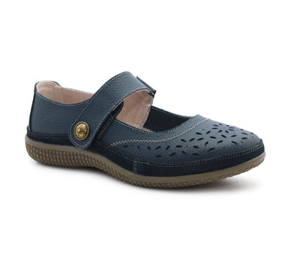 Womens Wide Fit Mary Janes Genuine Leather Nurse Office Wide EEE Fit Touch Fasten Ladies Casual Loafers Shoes