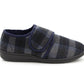 Mens Touch Fasten Slippers Navy Blue Check Felt Wide Opening House Shoes Casual Comfort Indoor Slipper