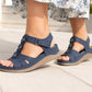 Womens Adjustable Sandals Ladies Low Wedge T-Bar Summer Beach Walking Shoes
