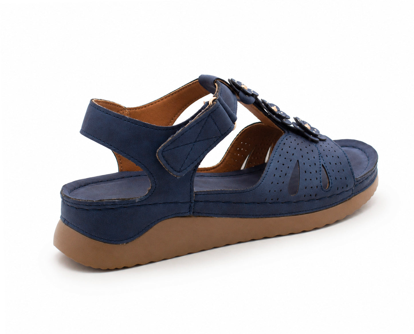 Womens Adjustable Sandals Ladies Low Wedge T-Bar Summer Beach Walking Shoes