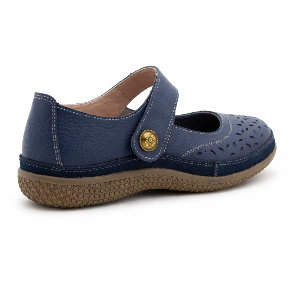 Womens Wide Fit Mary Janes Genuine Leather Nurse Office Wide EEE Fit Touch Fasten Ladies Casual Loafers Shoes