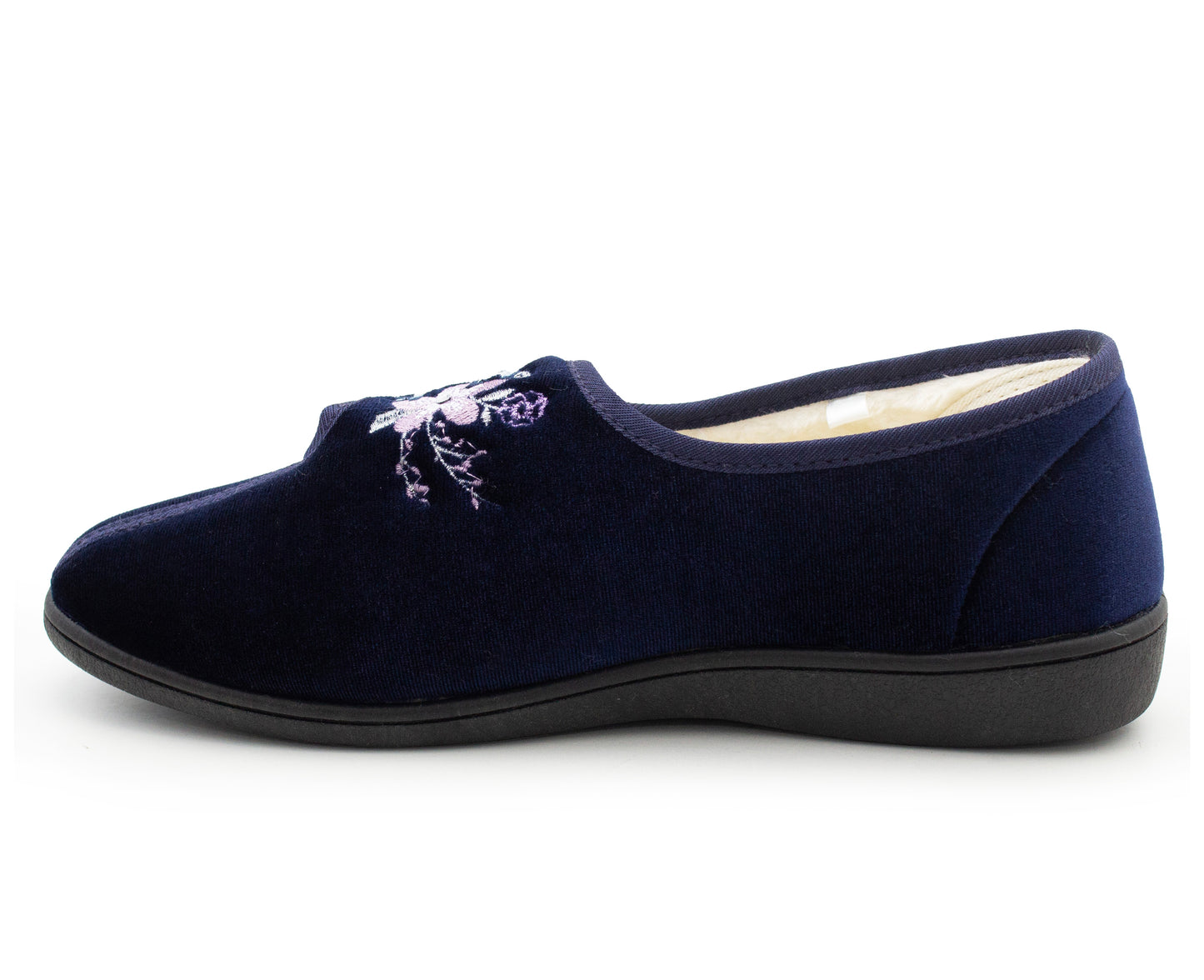Womens Velour Slippers Faux Fur Lined Ladies Winter Wide Opening Diabetic Orthopaedic House Shoes