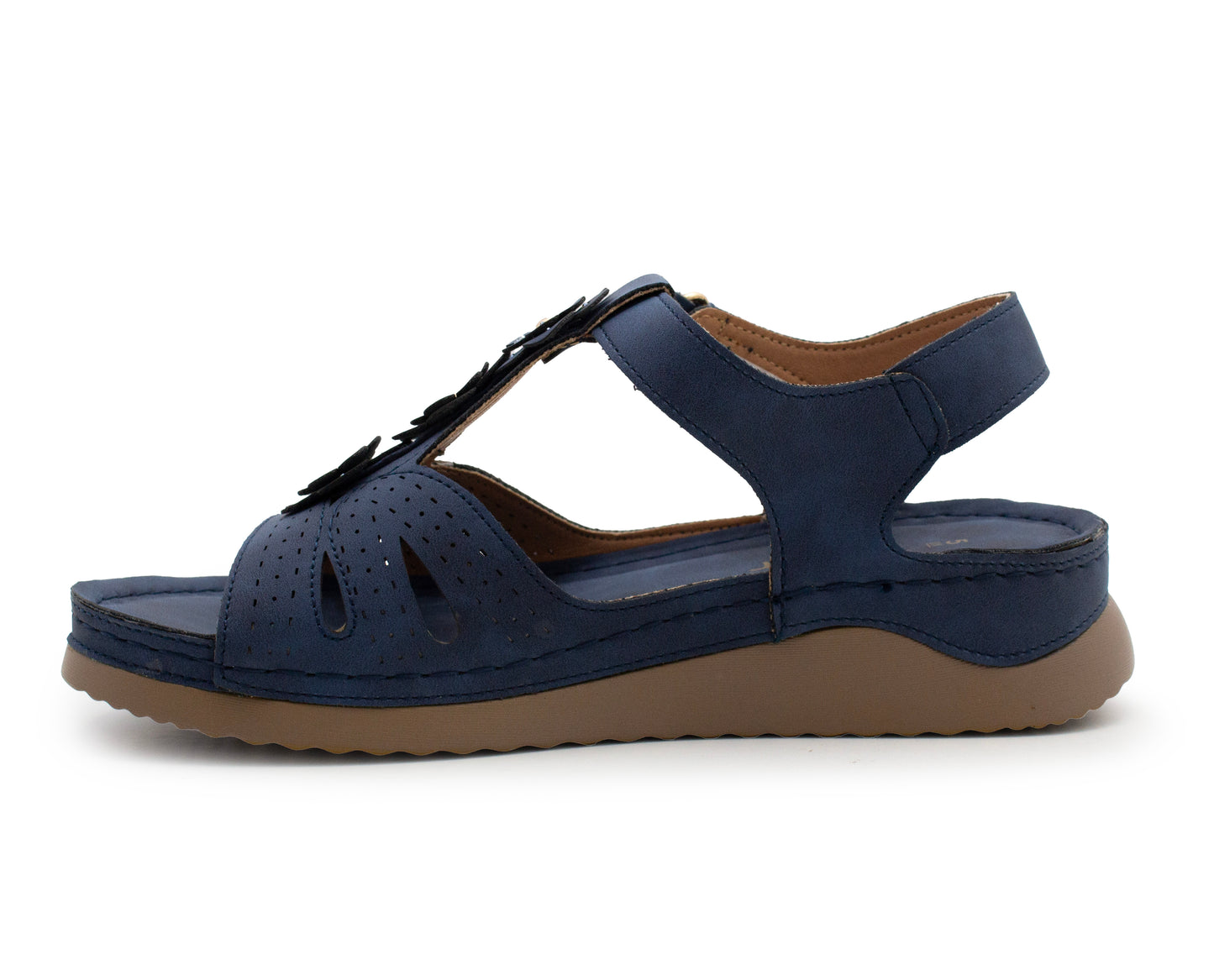 Womens Adjustable Sandals Ladies Low Wedge T-Bar Summer Beach Walking Shoes