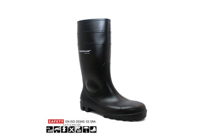 Dunlop Mens Protomaster Waterproof Safety Wellington Black Boots Steel Toe Caps