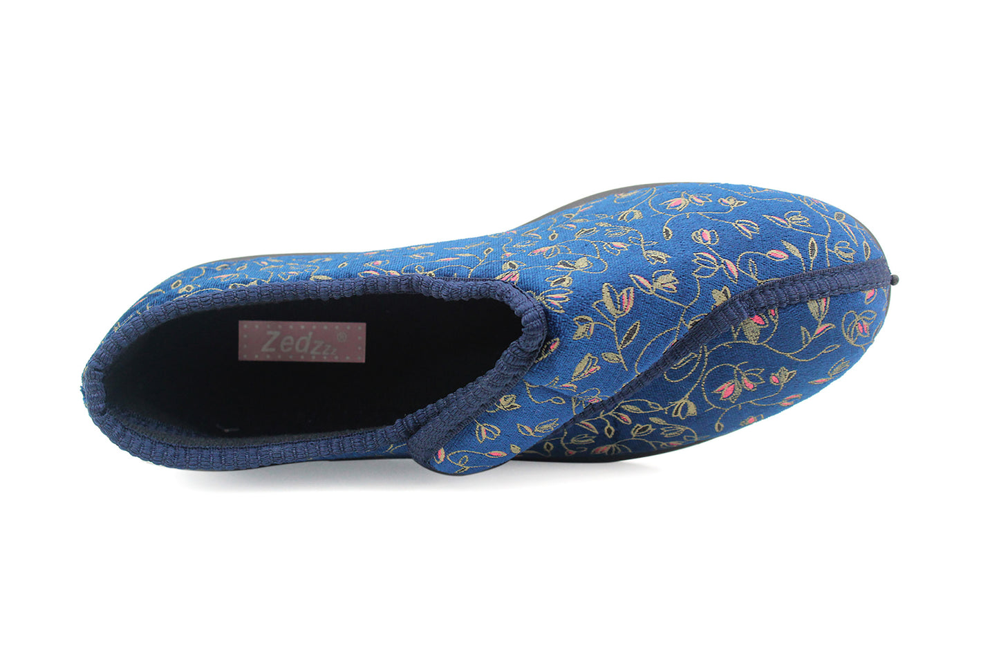 Womens Ladies Diabetic Orthopedic Washable Navy Floral Velour Comfort Wide Opening Touch Fasten Slippers