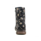 Womens Metallic Floral Black Combat Boots Ladies High Top Lace Up Side Zip Military Style Boots