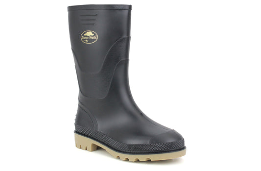 Kids Unisex Boys Girls Youth Waterproof Black Wellies Slip On Mud Puddle Splash Rain Wellington Boots