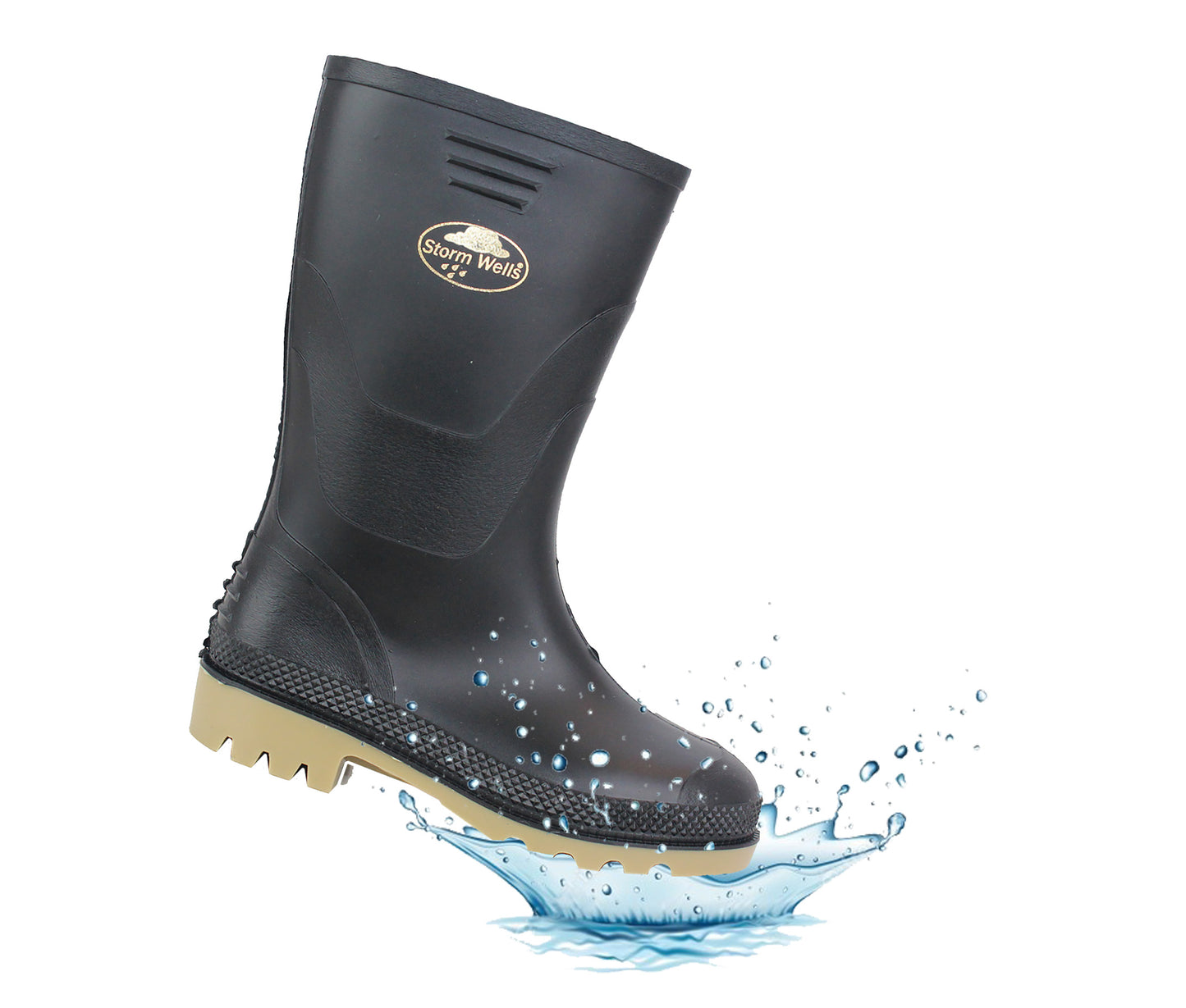 Kids Unisex Boys Girls Youth Waterproof Black Wellies Slip On Mud Puddle Splash Rain Wellington Boots