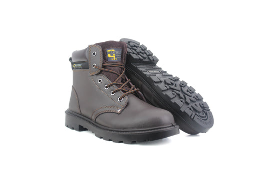 Grafters Mens Brown Leather Lace Up Steel Toe Cap S1 Safety Padded Ankle Collar Work Boots