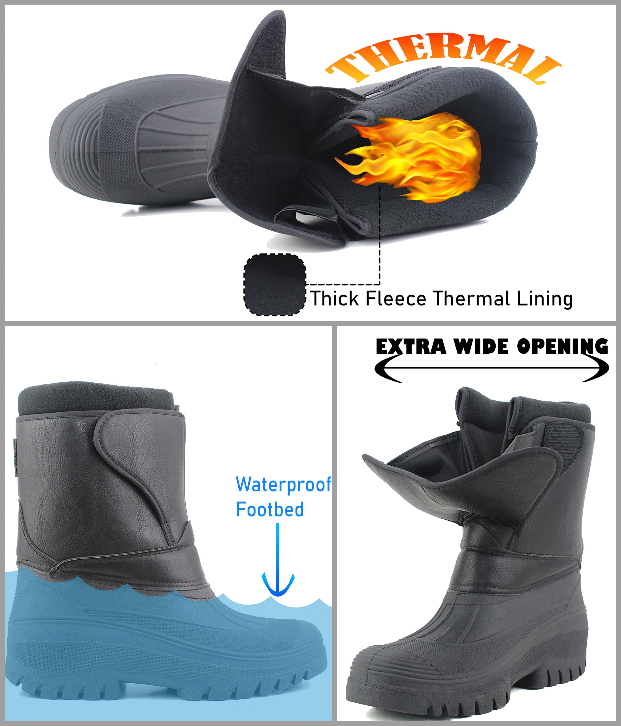 Mens waterproof winter boots extra wide width best sale