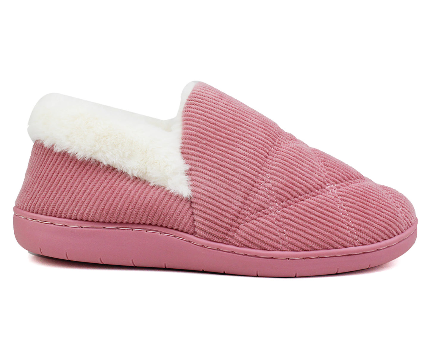 Ladies Womens Faux Fur Lined Warm Slip On Lightweight Hard Sole Winter Slippers